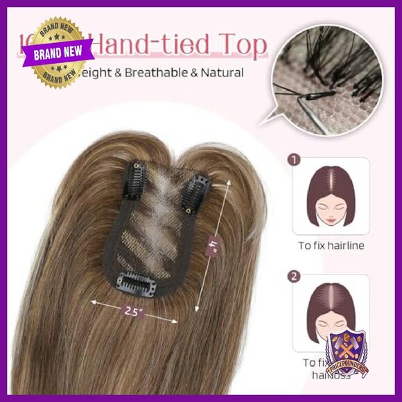 Real Human Hair Topper with Bangs 4x2.5in Lace Base for Thinning Hair main image 7